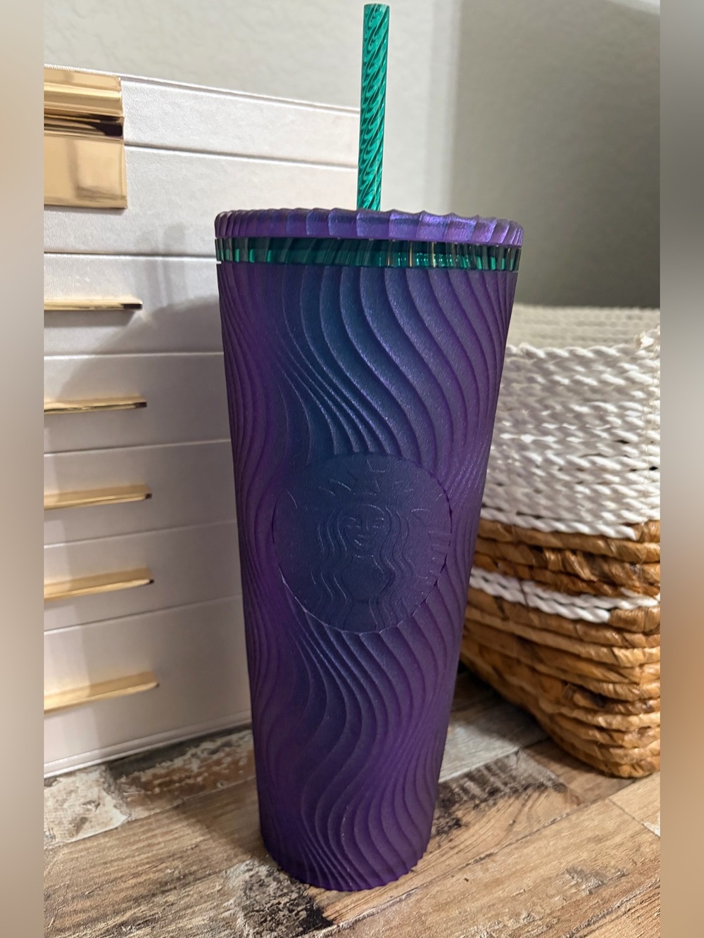 Starbucks Purple Textured Tumbler with Teal Accent and Straw- NEW
